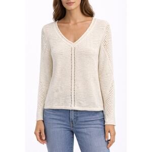 SUNDANCE Cream Textured Knit Boho V Neck Lightweight Sweater NWT | XS